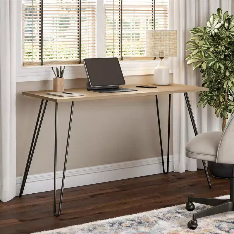 TUYOHW Bureau,Table d'étude moderne avec plateau en bois d'ingénierie durable,pieds en métal épingle,poste de travail compact pour petits espaces