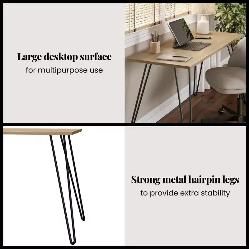 TUYOHW Bureau,Table d'étude moderne avec plateau en bois d'ingénierie durable,pieds en métal épingle,poste de travail compact pour petits espaces