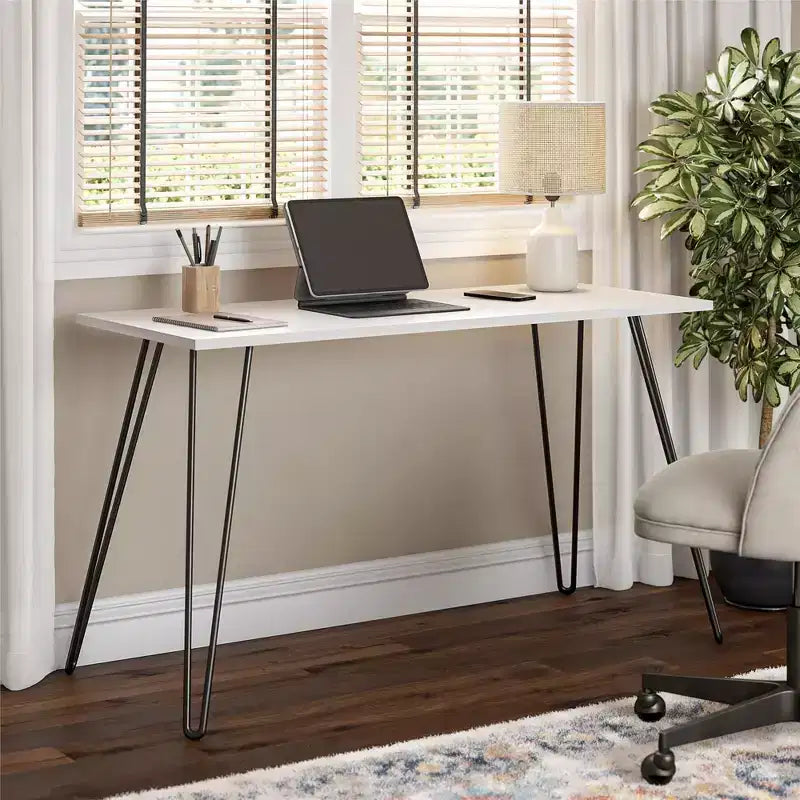 TUYOHW Bureau,Table d'étude moderne avec plateau en bois d'ingénierie durable,pieds en métal épingle,poste de travail compact pour petits espaces