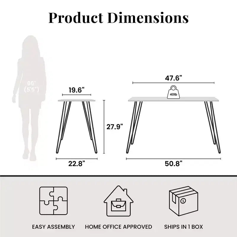 TUYOHW Bureau,Table d'étude moderne avec plateau en bois d'ingénierie durable,pieds en métal épingle,poste de travail compact pour petits espaces