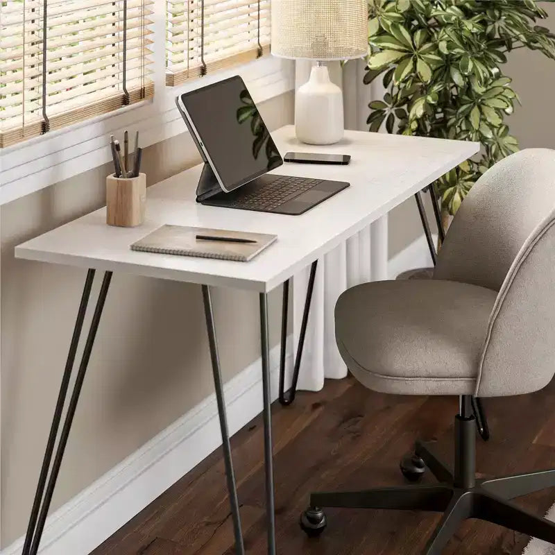 TUYOHW Bureau,Table d'étude moderne avec plateau en bois d'ingénierie durable,pieds en métal épingle,poste de travail compact pour petits espaces