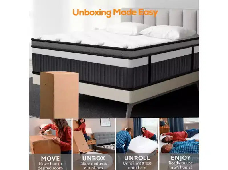 Liquidation matelas King - Matelas hybride 14 pouces en boîte, ressorts ensachés, fermeté moyenne, isolation des mouvements, certifié CertiPUR-US, sans fibre de verre