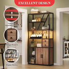 Meuble de Bar Multifonctionnel avec Porte-Verres, Étagère de Rangement Haute et Support pour Micro-Ondes de Cuisine pour Utilisation dans le Salon, la Salle à Manger ou la Cuisine