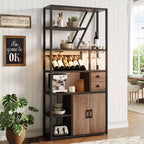 Meuble de Bar Multifonctionnel avec Porte-Verres, Étagère de Rangement Haute et Support pour Micro-Ondes de Cuisine pour Utilisation dans le Salon, la Salle à Manger ou la Cuisine