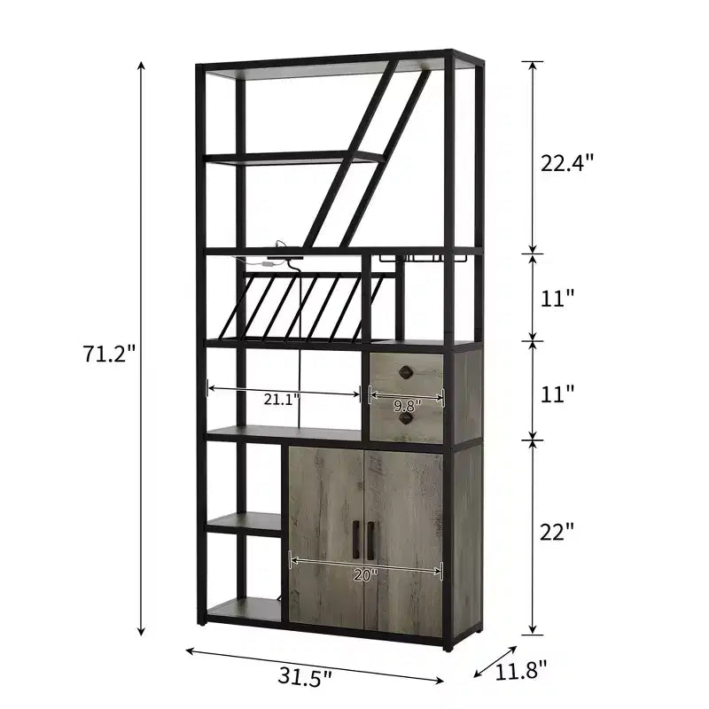 Meuble de Bar Multifonctionnel avec Porte-Verres, Étagère de Rangement Haute et Support pour Micro-Ondes de Cuisine pour Utilisation dans le Salon, la Salle à Manger ou la Cuisine