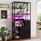Meuble de Bar Multifonctionnel avec Porte-Verres, Étagère de Rangement Haute et Support pour Micro-Ondes de Cuisine pour Utilisation dans le Salon, la Salle à Manger ou la Cuisine