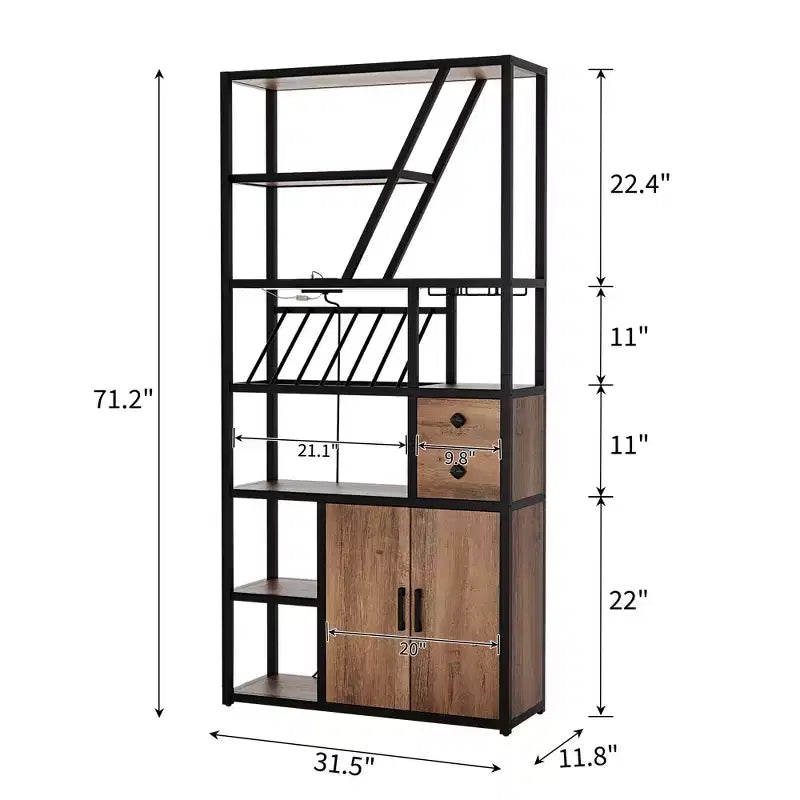 Meuble de Bar Multifonctionnel avec Porte-Verres, Étagère de Rangement Haute et Support pour Micro-Ondes de Cuisine pour Utilisation dans le Salon, la Salle à Manger ou la Cuisine