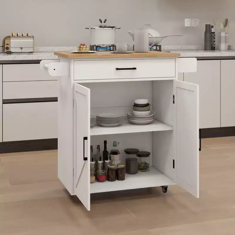 Chariot de cuisine roulant sumyeg avec étagères réglables, porte-serviettes et plateau en bois pour le rangement