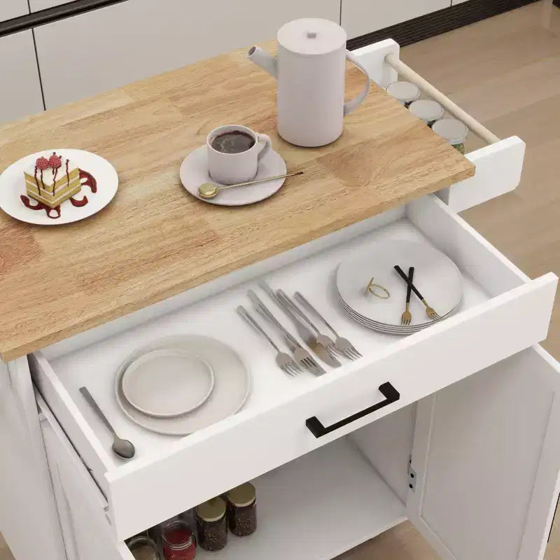 Chariot de cuisine roulant sumyeg avec étagères réglables, porte-serviettes et plateau en bois pour le rangement