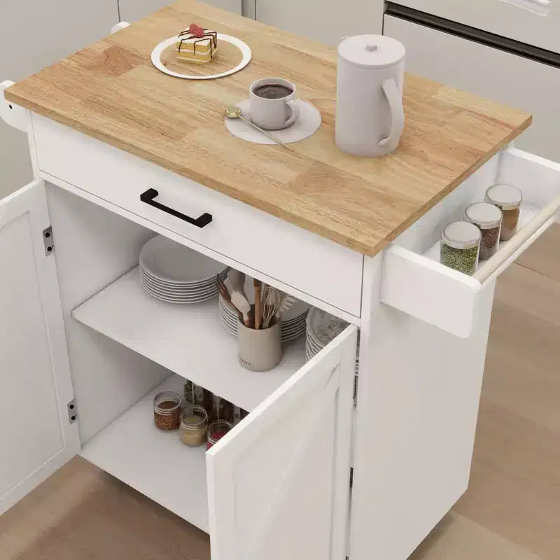 Chariot de cuisine roulant sumyeg avec étagères réglables, porte-serviettes et plateau en bois pour le rangement