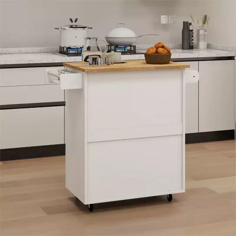 Chariot de cuisine roulant sumyeg avec étagères réglables, porte-serviettes et plateau en bois pour le rangement