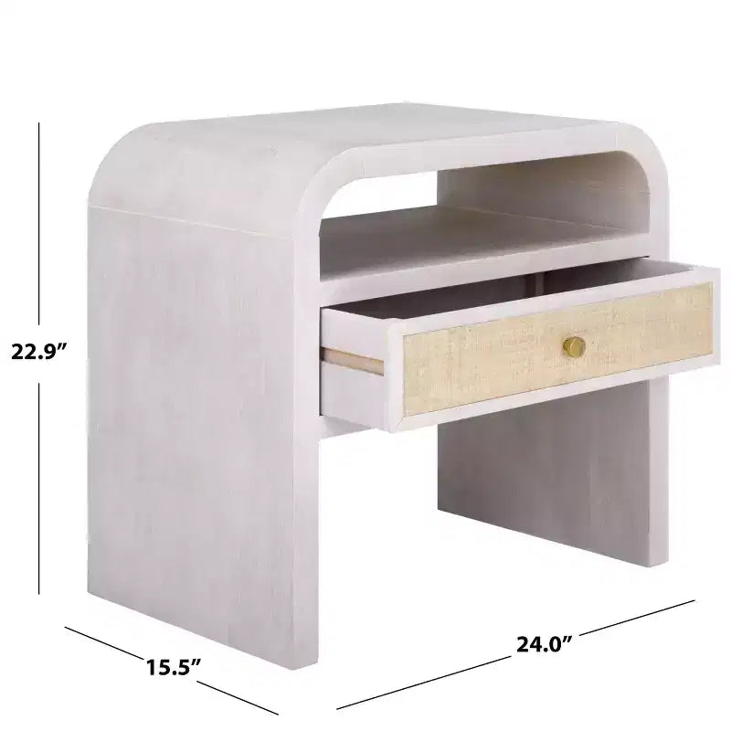 Table de chevet 1 étagère 1 tiroir Prisha - NST6611 - Blanc blanchi - Safavieh