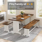 Lantine Ensemble Table à Manger 2 Personnes 119 cm, Table de Cuisine 3 Pièces avec Bancs pour Petits Espaces, Appartement, Blanc et Marron Rustique