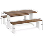 Lantine Ensemble Table à Manger 2 Personnes 119 cm, Table de Cuisine 3 Pièces avec Bancs pour Petits Espaces, Appartement, Blanc et Marron Rustique