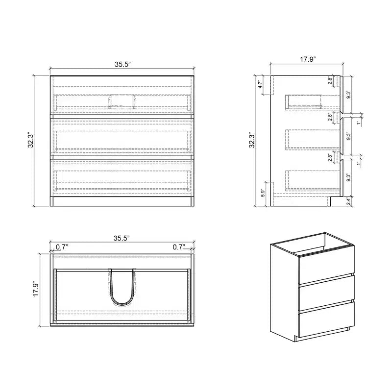 Meuble de salle de bain 36 pouces avec lavabo, meuble-lavabo autoportant avec évier, armoire de rangement avec tiroir pour salle de bain