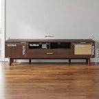Meuble TV moderne JVNOXK pour téléviseurs 75 pouces, meuble TV avec porte à fermeture douce et porte abattante, consoles TV modernes pour salon