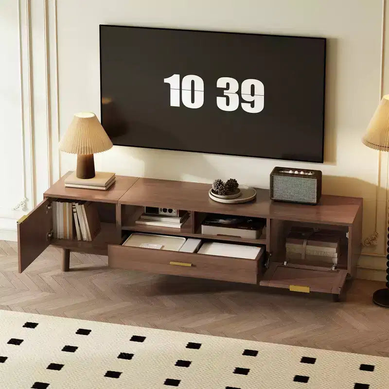 Meuble TV moderne JVNOXK pour téléviseurs 75 pouces, meuble TV avec porte à fermeture douce et porte abattante, consoles TV modernes pour salon