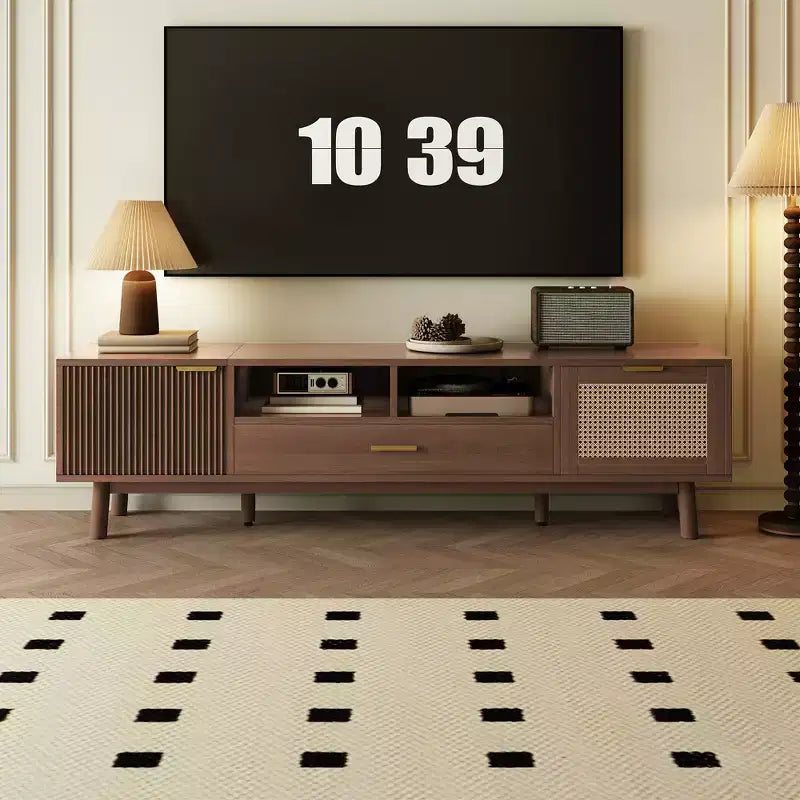 Meuble TV moderne JVNOXK pour téléviseurs 75 pouces, meuble TV avec porte à fermeture douce et porte abattante, consoles TV modernes pour salon