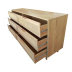 JVNOXK Commode de rangement en bois à 6 tiroirs de 51,18 pouces avec tiroirs en rotin naturel, convient pour les chambres et les salons, finition naturelle