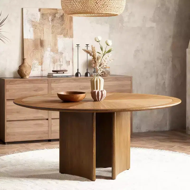 Gaoyangjiaju Table à Manger Ronde de 150 cm pour 6 Personnes, Table de Cuisine Moderne Style Mid-Century, Bureau Circulaire pour Salle à Manger
