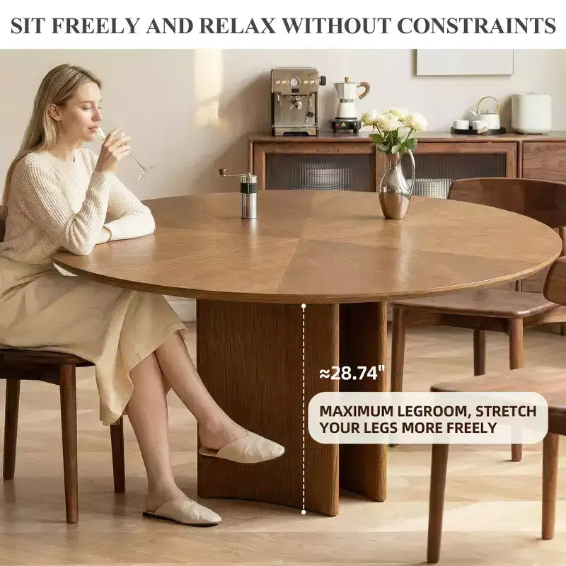 Gaoyangjiaju Table à Manger Ronde de 150 cm pour 6 Personnes, Table de Cuisine Moderne Style Mid-Century, Bureau Circulaire pour Salle à Manger