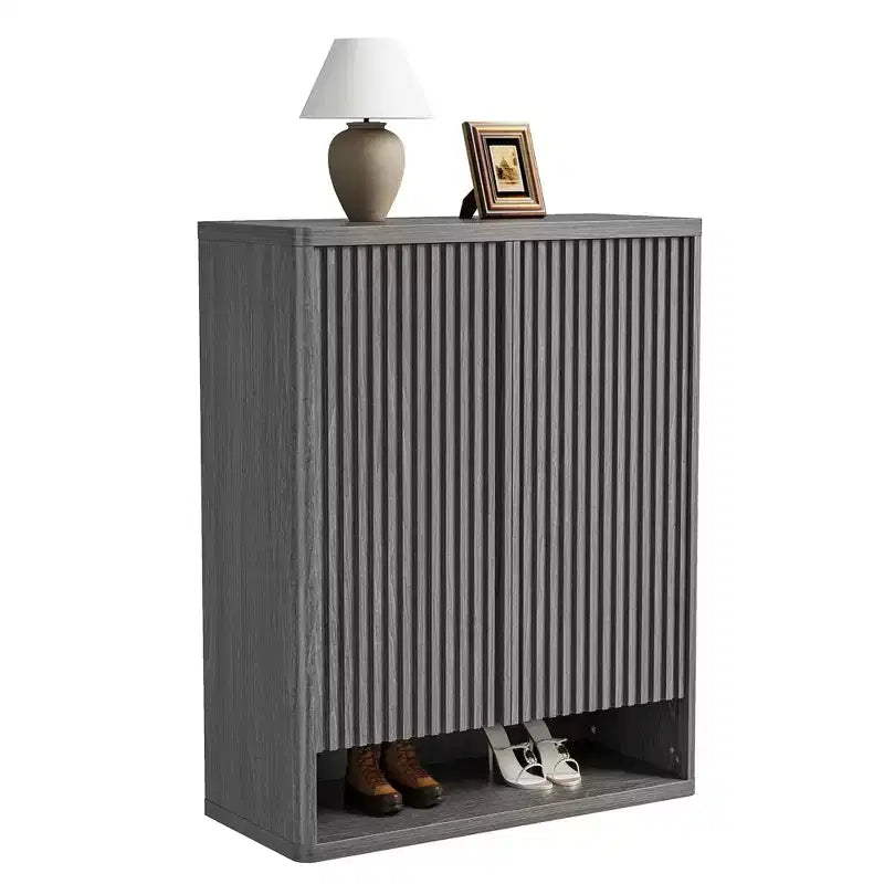 Meuble à chaussures de 80 cm, grand meuble de rangement pour chaussures avec étagères réglables, organisateur de chaussures en bois avec porte cannelée pour entrée et salon