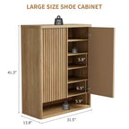 Meuble à chaussures de 80 cm, grand meuble de rangement pour chaussures avec étagères réglables, organisateur de chaussures en bois avec porte cannelée pour entrée et salon