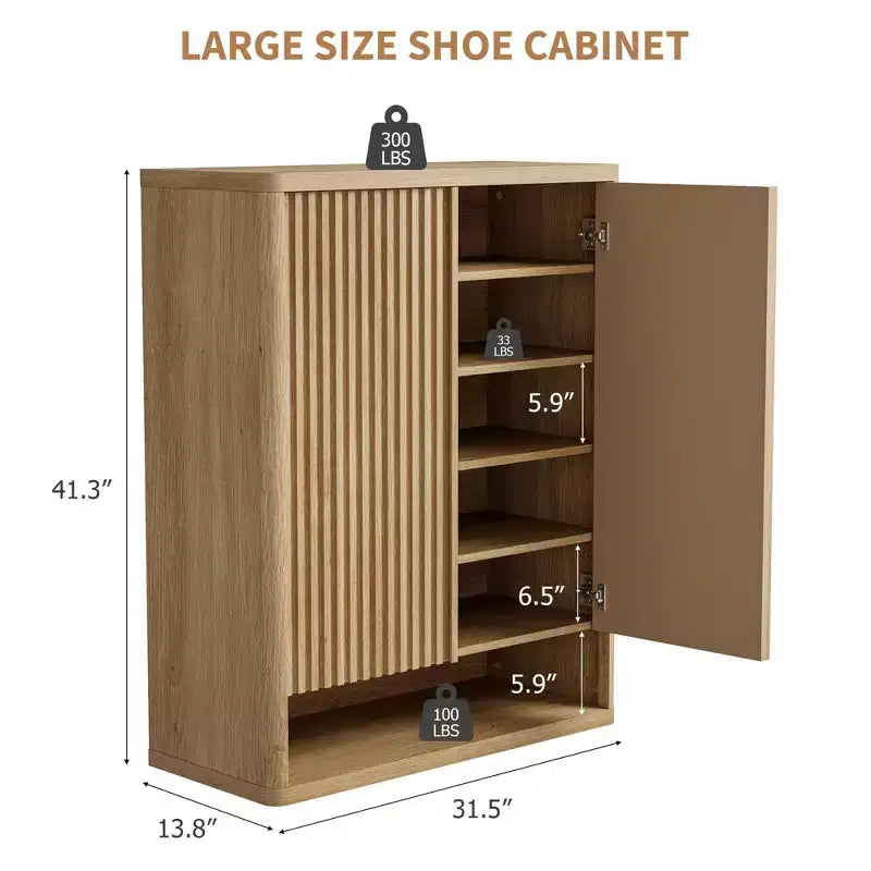 Meuble à chaussures de 80 cm, grand meuble de rangement pour chaussures avec étagères réglables, organisateur de chaussures en bois avec porte cannelée pour entrée et salon