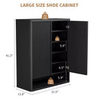 Meuble à chaussures de 80 cm, grand meuble de rangement pour chaussures avec étagères réglables, organisateur de chaussures en bois avec porte cannelée pour entrée et salon