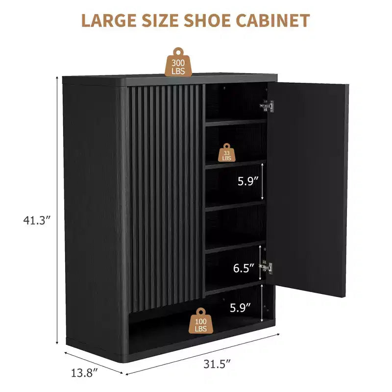 Meuble à chaussures de 80 cm, grand meuble de rangement pour chaussures avec étagères réglables, organisateur de chaussures en bois avec porte cannelée pour entrée et salon