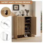 Meuble à chaussures de 80 cm, grand meuble de rangement pour chaussures avec étagères réglables, organisateur de chaussures en bois avec porte cannelée pour entrée et salon