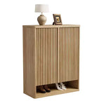 Meuble à chaussures de 80 cm, grand meuble de rangement pour chaussures avec étagères réglables, organisateur de chaussures en bois avec porte cannelée pour entrée et salon