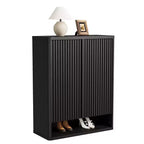 Meuble à chaussures de 80 cm, grand meuble de rangement pour chaussures avec étagères réglables, organisateur de chaussures en bois avec porte cannelée pour entrée et salon