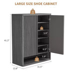 Meuble à chaussures de 80 cm, grand meuble de rangement pour chaussures avec étagères réglables, organisateur de chaussures en bois avec porte cannelée pour entrée et salon