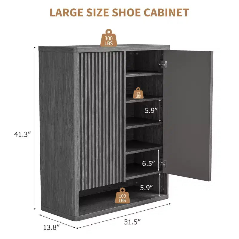 Meuble à chaussures de 80 cm, grand meuble de rangement pour chaussures avec étagères réglables, organisateur de chaussures en bois avec porte cannelée pour entrée et salon