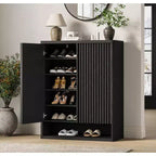 31.5'' Shoe Cabinet, Large Shoe Storage Cabinet with Adjustable Shelves, Wooden Shoe Organizer with Fluted Door for Entryway & Living Room