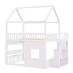Lit cabane Whisen en bois, taille double, avec étagère intégrée, construction robuste, barrières de sécurité