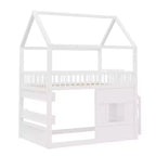 Lit cabane Whisen en bois, taille double, avec étagère intégrée, construction robuste, barrières de sécurité