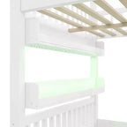 Lit cabane Whisen en bois, taille double, avec étagère intégrée, construction robuste, barrières de sécurité