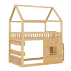 Lit cabane Whisen en bois, taille double, avec étagère intégrée, construction robuste, barrières de sécurité