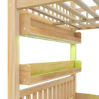 Lit cabane Whisen en bois, taille double, avec étagère intégrée, construction robuste, barrières de sécurité