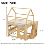 Lit cabane Whisen en bois, taille double, avec étagère intégrée, construction robuste, barrières de sécurité
