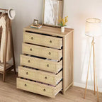 Commode haute à 5 tiroirs, commode en rotin, commode à 5 tiroirs avec armoire de rangement pour vêtements, organiseur de tiroirs pour chambre à coucher, salon, couloir, chêne