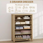 Commode haute à 5 tiroirs, commode en rotin, commode à 5 tiroirs avec armoire de rangement pour vêtements, organiseur de tiroirs pour chambre à coucher, salon, couloir, chêne