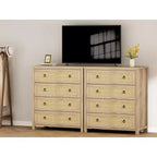 Commode haute à 5 tiroirs, commode en rotin, commode à 5 tiroirs avec armoire de rangement pour vêtements, organiseur de tiroirs pour chambre à coucher, salon, couloir, chêne