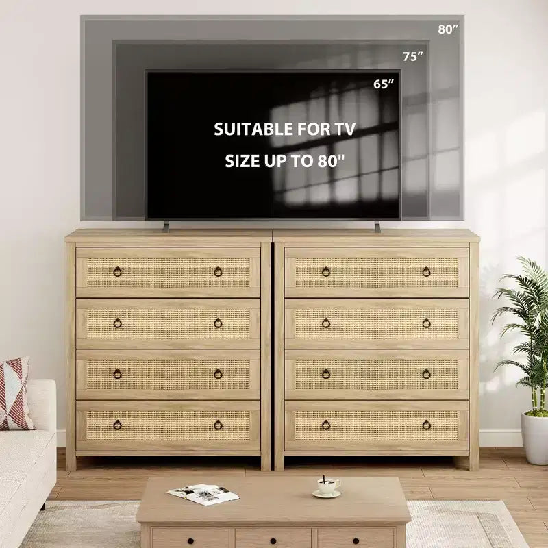 Commode haute à 5 tiroirs, commode en rotin, commode à 5 tiroirs avec armoire de rangement pour vêtements, organiseur de tiroirs pour chambre à coucher, salon, couloir, chêne