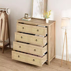 Commode haute à 5 tiroirs, commode en rotin, commode à 5 tiroirs avec armoire de rangement pour vêtements, organiseur de tiroirs pour chambre à coucher, salon, couloir, chêne