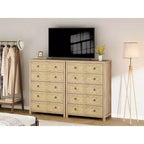 Commode haute à 5 tiroirs, commode en rotin, commode à 5 tiroirs avec armoire de rangement pour vêtements, organiseur de tiroirs pour chambre à coucher, salon, couloir, chêne