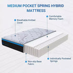 Matelas hybride Avenco de 10 pouces à fermeté moyenne en mousse à mémoire de forme et ressorts ensachés, livré en boîte