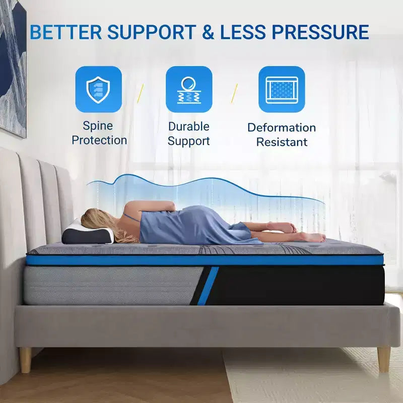 Matelas hybride Avenco de 10 pouces à fermeté moyenne en mousse à mémoire de forme et ressorts ensachés, livré en boîte